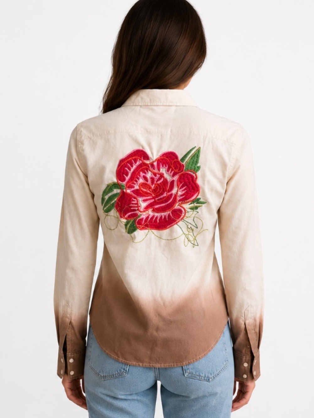 Leviâs Ombre Button Front Shirt Rose Embroidered Back SMALL